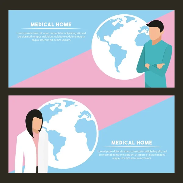 医疗健康横幅妇女和人世界服务向量例证 免版税图库矢量图片