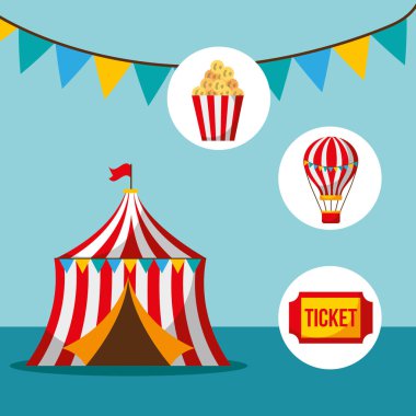 çadır bilet pop corn eğlence karnaval Eğlence Fuarı vektör çizim