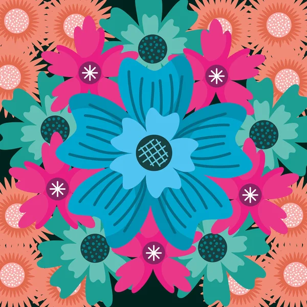 Flor Azul Decoração Floral Fundo Vetor Ilustração — Vetor de Stock