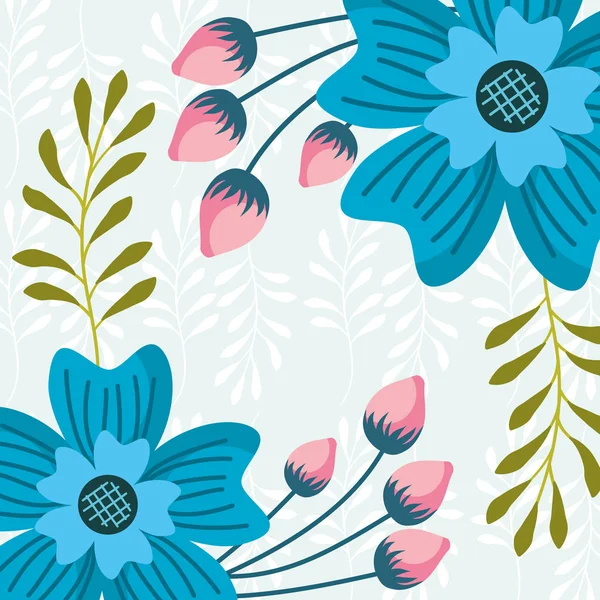 Dos Flores Ramas Hojas Botánico Floral Vector Ilustración — Archivo Imágenes Vectoriales