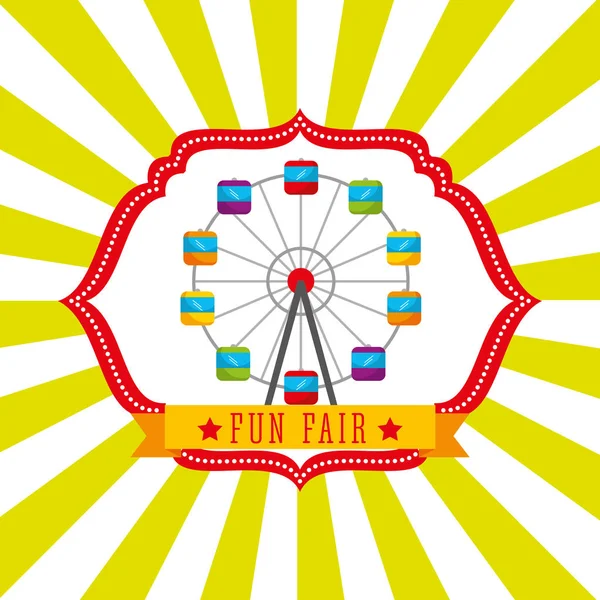 Ferris Wheel Carnival Fun Fair Retro Label Vector Illustration — Stock Vector