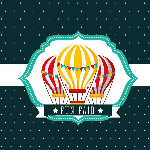 Hot Air Balloons Recreation Carnival Fun Fair Retro Label Vector — Stock Vector