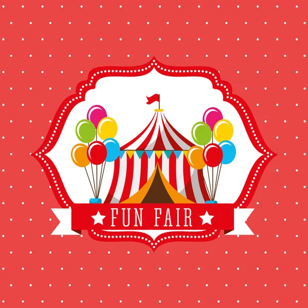 Καρναβάλι Μπαλόνια Σκηνή Διασκέδαση Δίκαιη Ρετρό Ετικέτα Εικονογράφηση Φορέα — Διανυσματικό Αρχείο