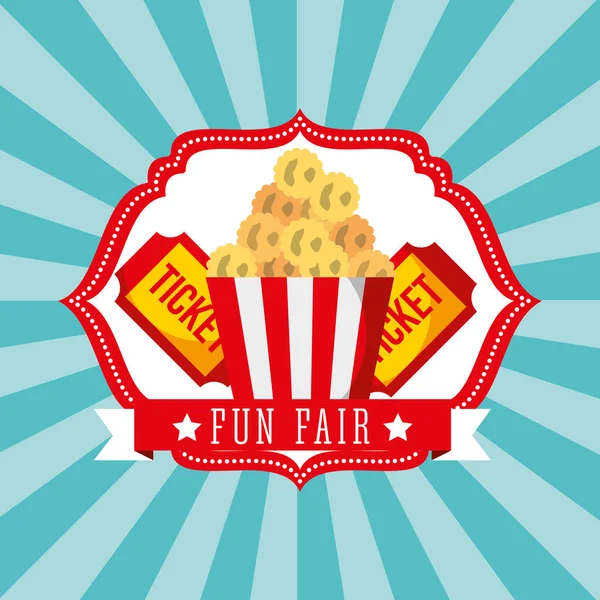 Popcorn Tickets Coupon Carnival Fun Fair Vector Illustration — Stock Vector