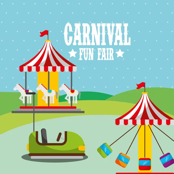 Carousel Radiobil Och Stolar Som Flyger Carnival Fun Fair Vektorillustration — Stock vektor