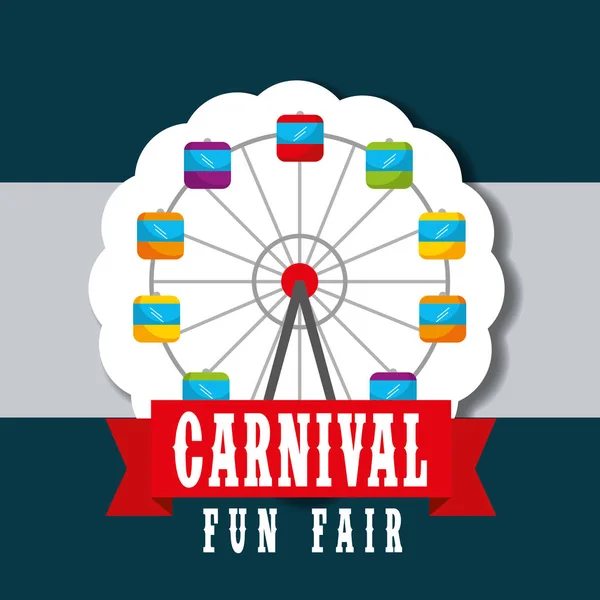 Ferris Wheel Retro Label Carnaval Divertido Justo Vetor Ilustração —  Vetores de Stock