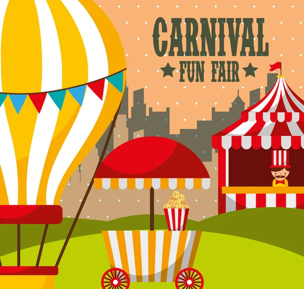 Varm Luftballong Monter Pop Corn Attraktion Carnival Fun Fair Vektorillustration — Stock vektor