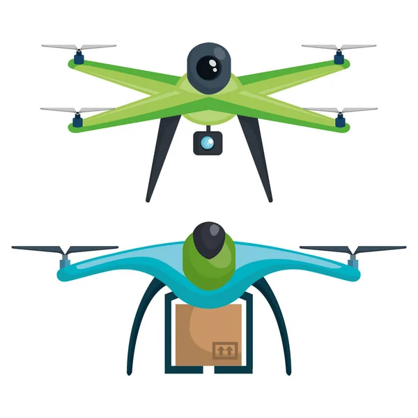 Moderne levering van het pakket door het drone vliegen — Stockvector