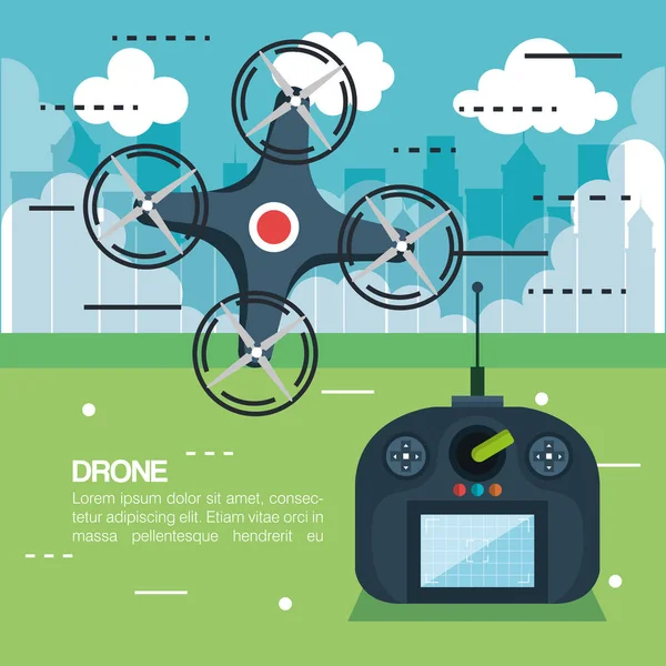 Drone avec icône de la technologie de télécommande — Image vectorielle