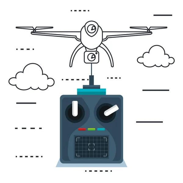 Drone con icono de tecnología de control remoto — Vector de stock
