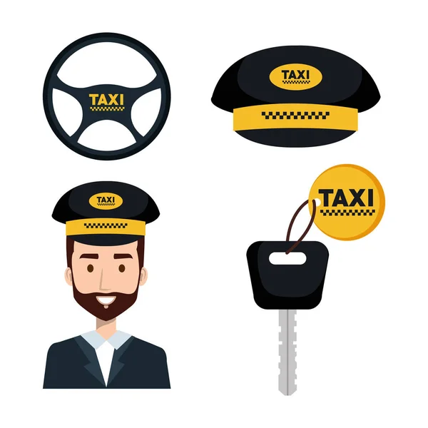 Servicio de taxi conjunto conductor elementos clave de Internet — Archivo Imágenes Vectoriales