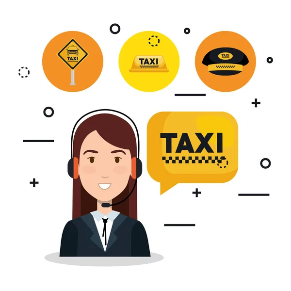 Call center operator taxi service app cartoon — Stock Vector