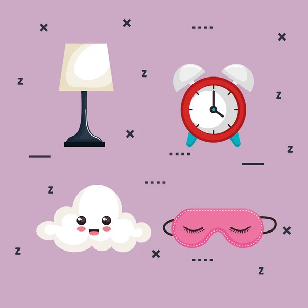 Sleep time icons flat set with — Stock Vector