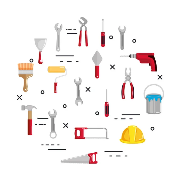 Ensemble construction de bâtiments et outils de réparation de la maison — Image vectorielle
