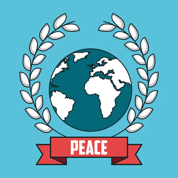Barış dünya çelenk defne şerit kartpostal modern tarzı — Stok Vektör