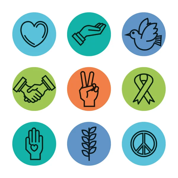 Symbolen van vrede voor internationale vrede dag pictogrammen — Stockvector