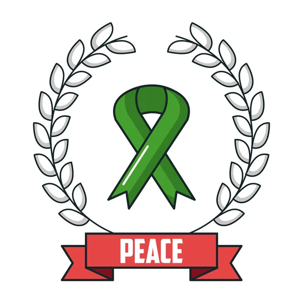 Мирний плакат з зеленою стрічкою та прикрасою гілок — стоковий вектор