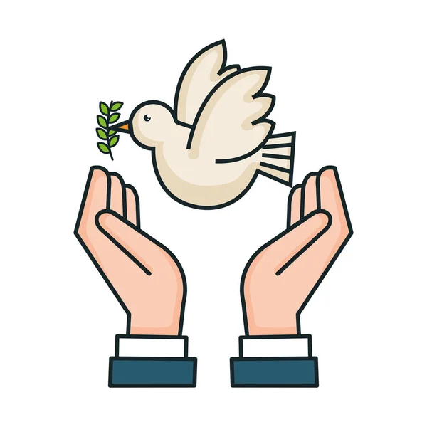 Vrede duif tak olijf symbool de handen — Stockvector