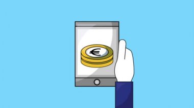 Smartphone büyüme ile elinde sikke para dolar euro yen animasyon hd