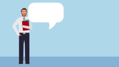 klasör kağıtları konuşma balonu tutan işadamı