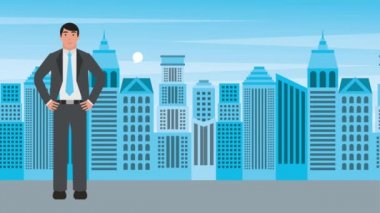 işadamı ile şehir arka plan ile konuşurken bel ellerde