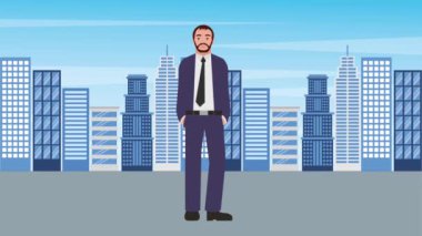 sakal işadamı ile şehir arka plan ayakta