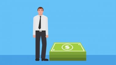 işadamı yığılmış banknot dolar ile