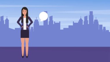 işkadını takım elbise konuşma balonu şehir arka planda