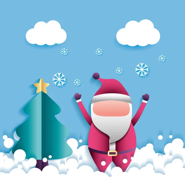 Feliz Natal Nuvens Flocos Neve Santa Claus Vetor Ilustração — Vetor de Stock