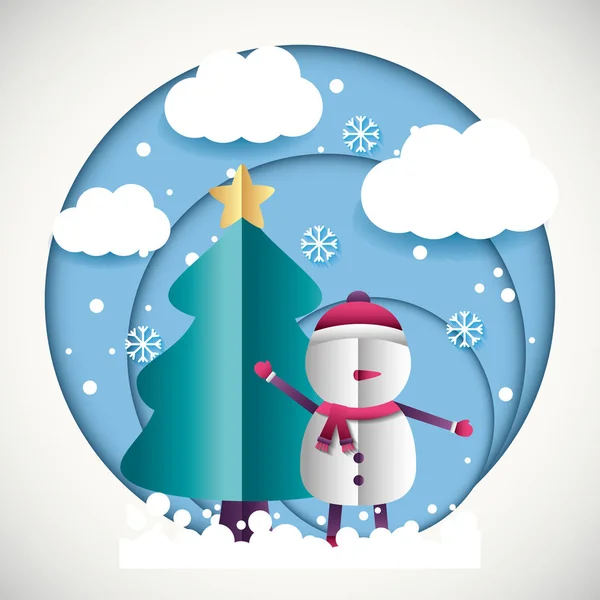 Весёлая Наклейка Снеговик Векторная Иллюстрация Облаков — стоковый вектор