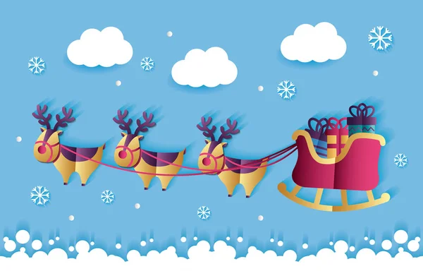 Χαρούμενα Χριστούγεννα Σύννεφα Χιόνι Έλκηθρο Βασίλη Εικονογράφηση Διάνυσμα — Διανυσματικό Αρχείο