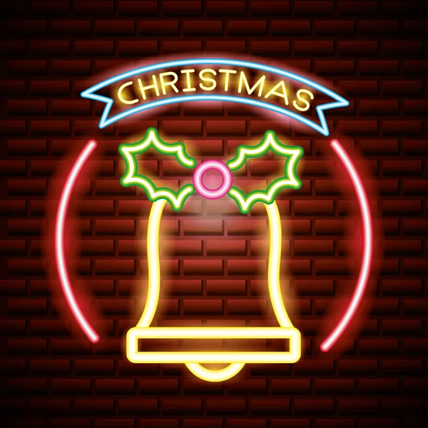 愉快的圣诞节响铃留下霓虹灯圈子标志向量例证 — 图库矢量图片