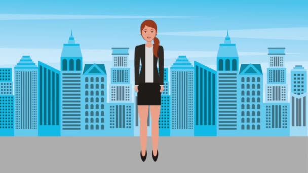 Businesswoman standing with skirt in the city — Stock Video