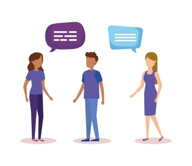 Konuşma baloncukları olan bir grup insan