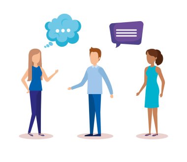 Konuşma baloncukları olan bir grup insan