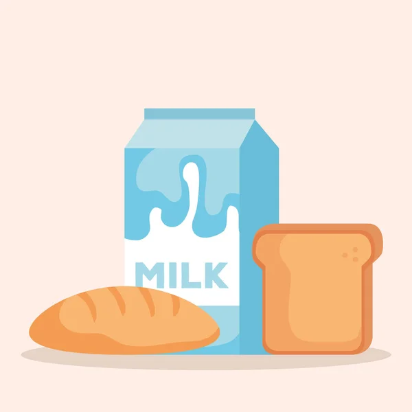 Milk box with bread — Stock Vector