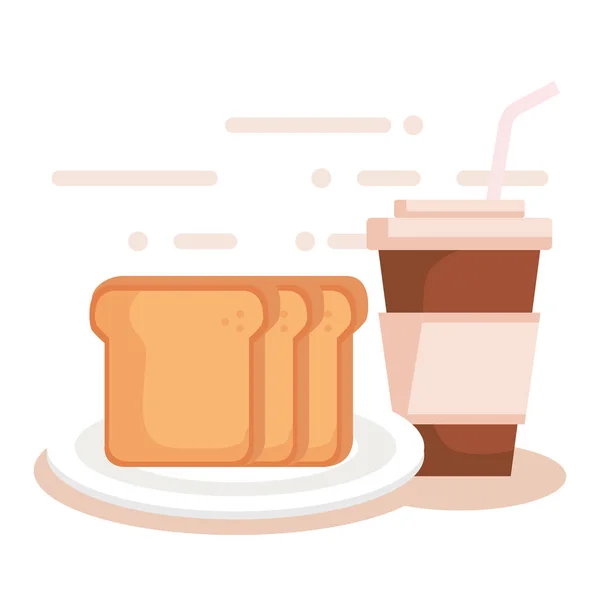 Pan con bebida de café — Vector de stock