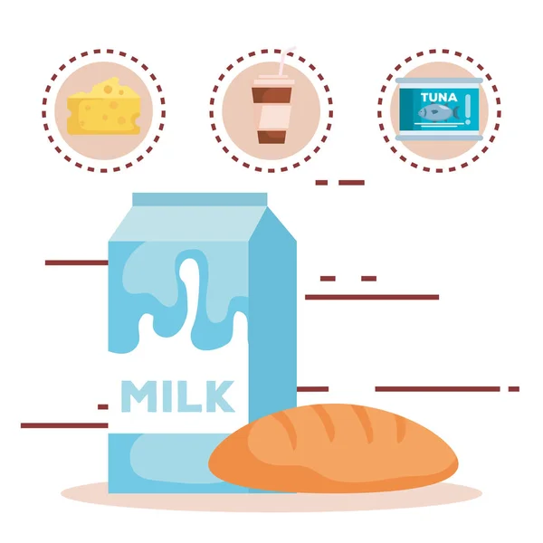 Melk doos met voedingsmiddelen — Stockvector