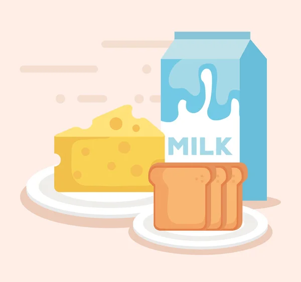 Mjölk låda med livsmedelsprodukter — Stock vektor
