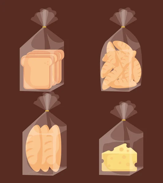Вкусные пакеты хлеба и сыр — стоковый вектор