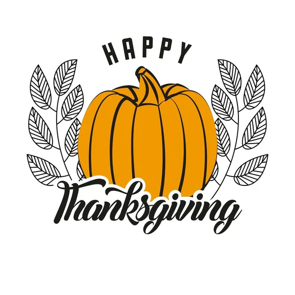 Happy Thanksgiving Pumpkin Lämnar Läckra Vektorillustration — Stock vektor