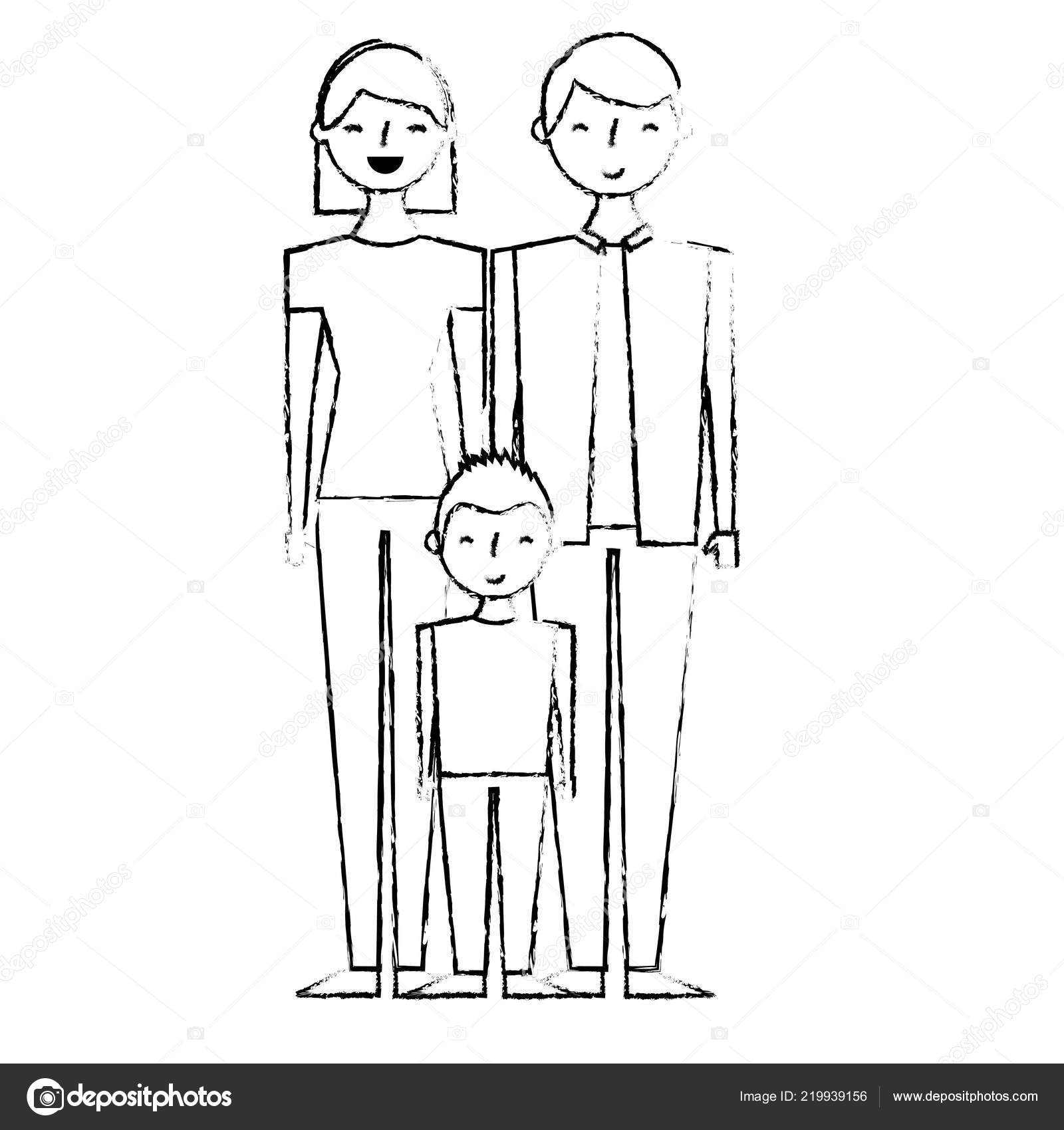 Download Happy Family Standing Together Father Mother Son Vector Illustration Sketch — Stock Vector ...