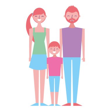 mutlu aile birlikte ayakta baba anne ve oğlu vektör çizim