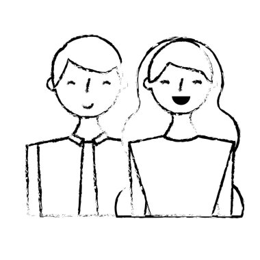 mutlu genç çift portre karakter illüstrasyon kroki tasarım vektör