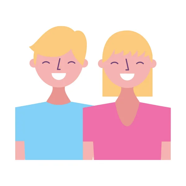 Happy Young Couple Portrait Characters Vector Illustration — Stock Vector
