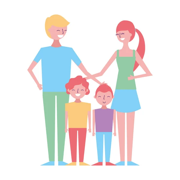 Mladé Rodiny Rodiče Jejich Dětské Kreslené Vektorové Ilustrace — Stockový vektor