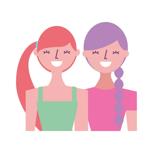 Portrait Jeunes Femmes Amis Personnages Heureux Illustration Vectorielle — Image vectorielle