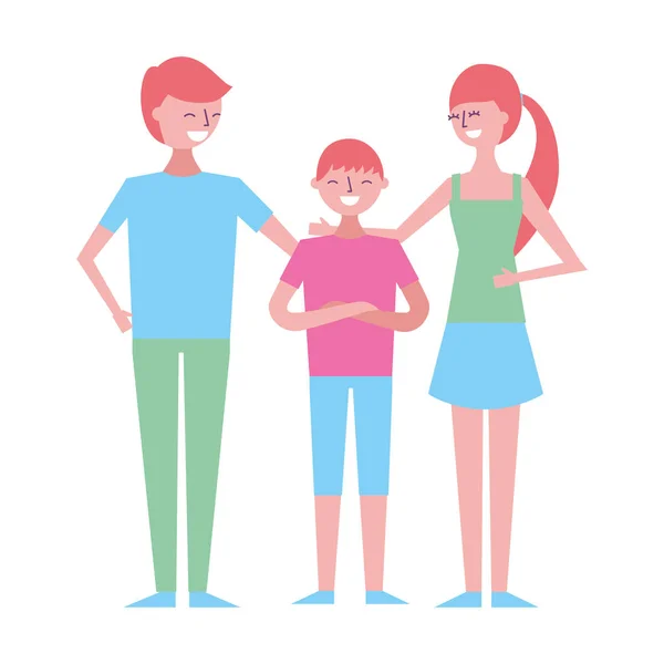 幸福的家庭一起站立父亲母亲和儿子向量例证 — 图库矢量图片