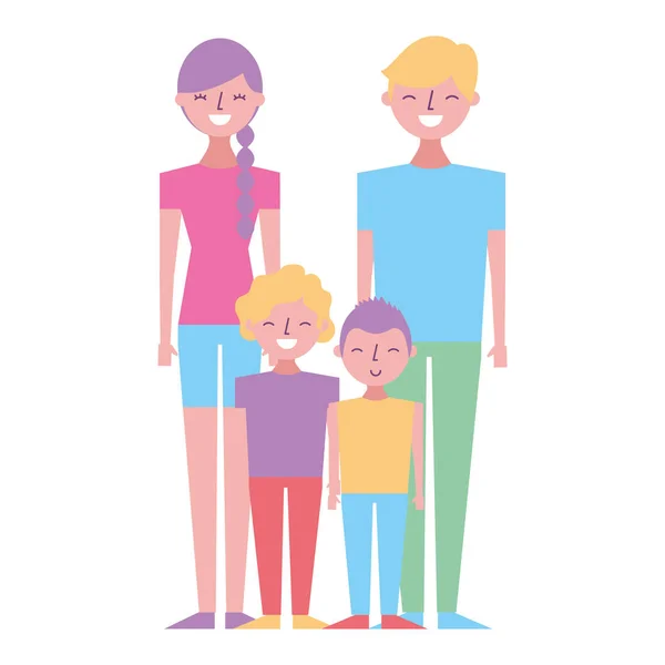 Padres Familia Jóvenes Con Sus Hijos Ilustración Vectorial Dibujos Animados — Vector de stock