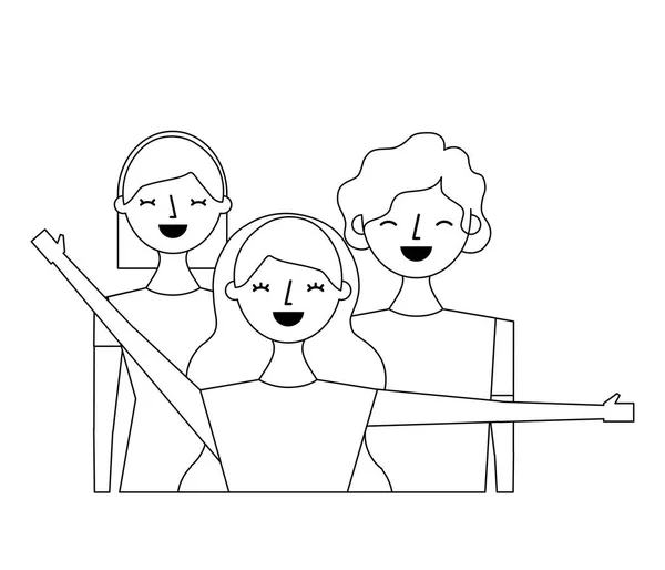 人の幸せな友人の男の子と女の子漫画ベクトル図概略設計のグループ — ストックベクタ